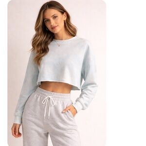 Boyed by Delaney Child crewneck cropped sweatshirt baby blue white Medium NWT
